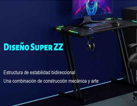 Estructura de la mesa gamer Hlonone con luz LED.