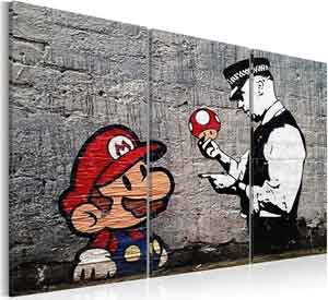 Cuadro gaming. Cuadro en lienzo con reproducción de Banksy. Decoración gamer para tu cuarto con Mario Bross.