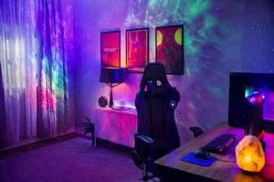 Iluminación de un cuarto con un proyector de estrellas led. Muebles gamer.