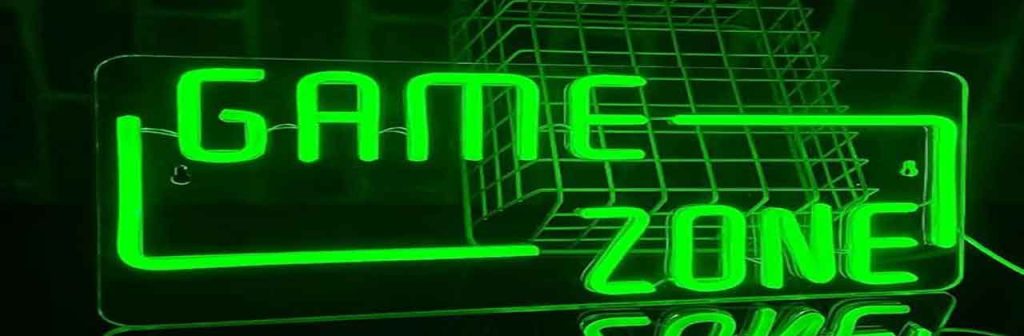 Game Zone, letrero de Piloyinde usado en muebles gamer.