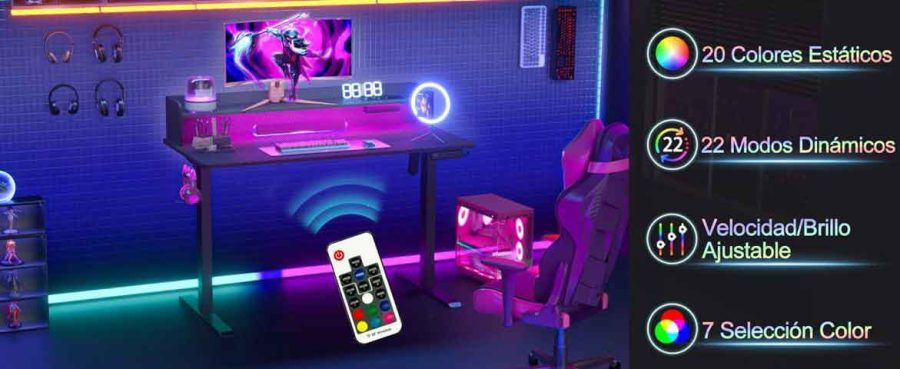 Bexevue, escritorio elevable con iluminación LED.