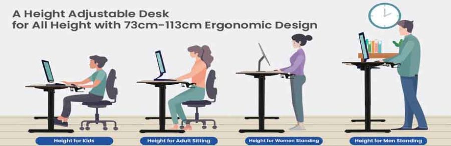 Opciones de alturas de un escritorio elevable ergonómico Himimi.